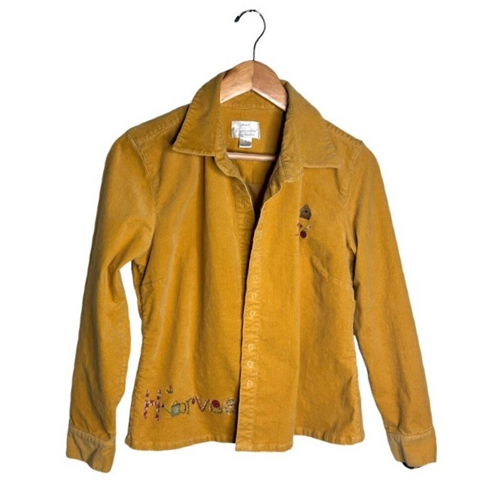 Christopher&Banks Corduroy Button Up Size Small Harvest Embroidery Yellow